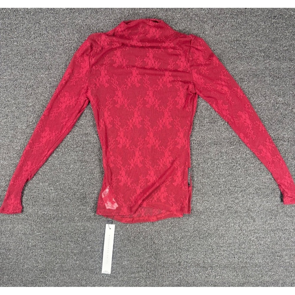 Y2K‎ Missguided Red Sheer Lace Mesh Top Size S Long Sleeve NWT